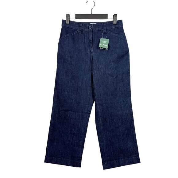 LL Bean Womens Jeans Classic Fit Cropped Easy Stretch Blue Denim Size 6 Reg NWT - Picture 1 of 8